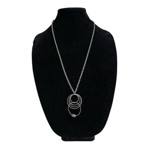Silver Tone Multi Ring Pendant Long Necklace Modern Fashion Jewelry
